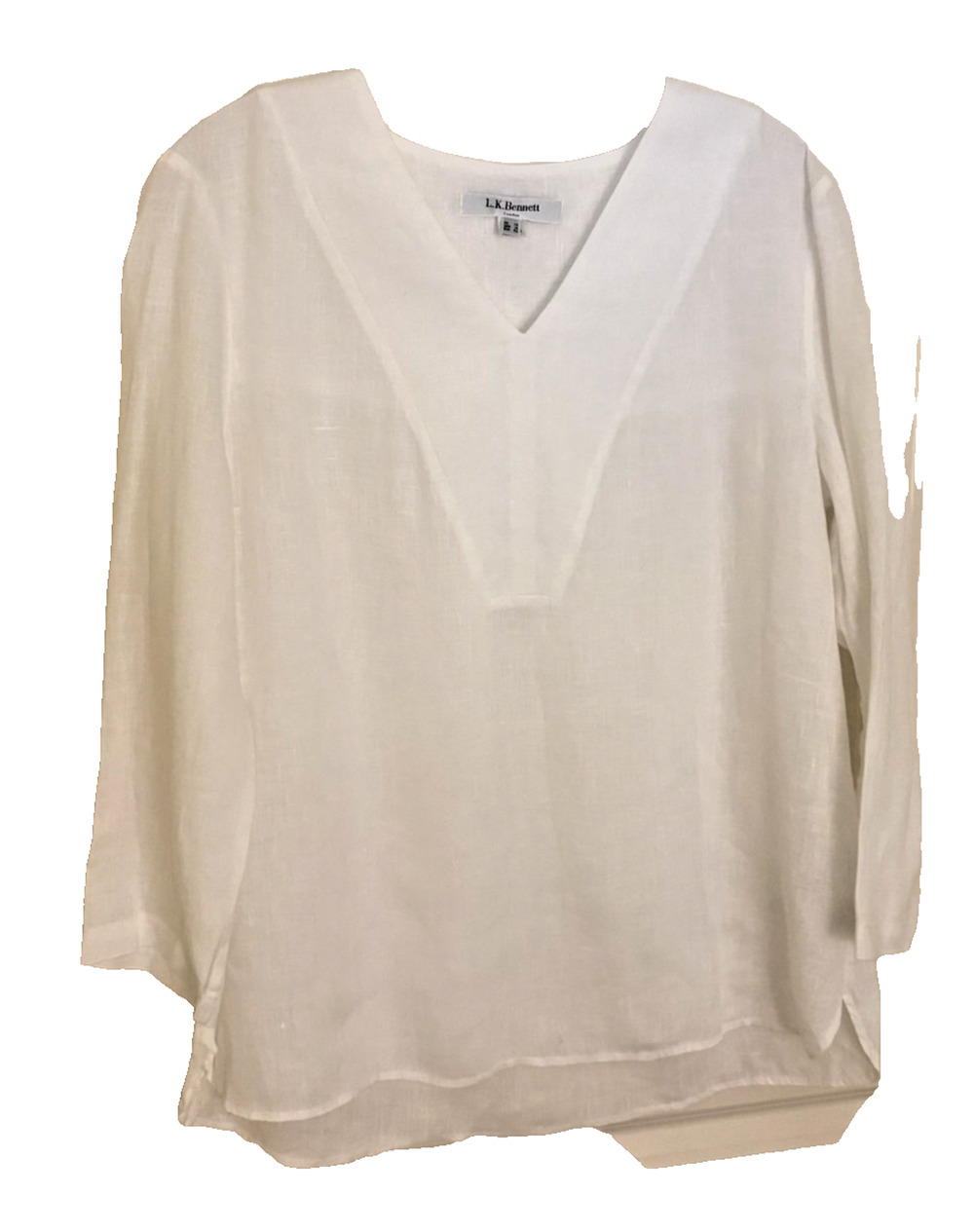 L.K. Bennett London White Linen Long Sleeve Blouse Size 14 US